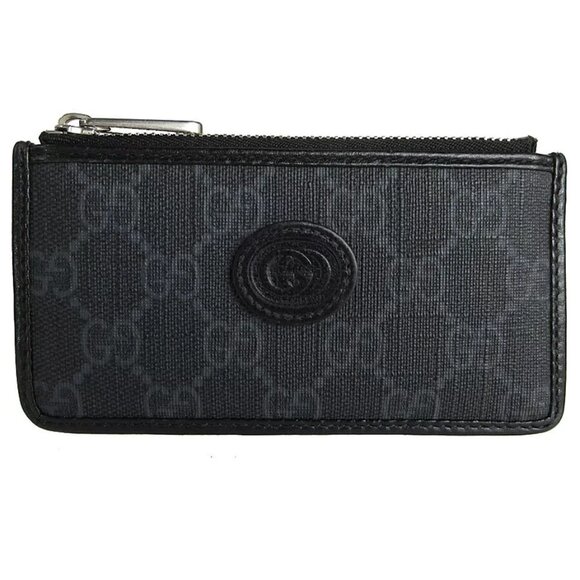Auth GUCCI GG SupremeCoin case Card Case Dark gray / black leather - Picture 1 of 10